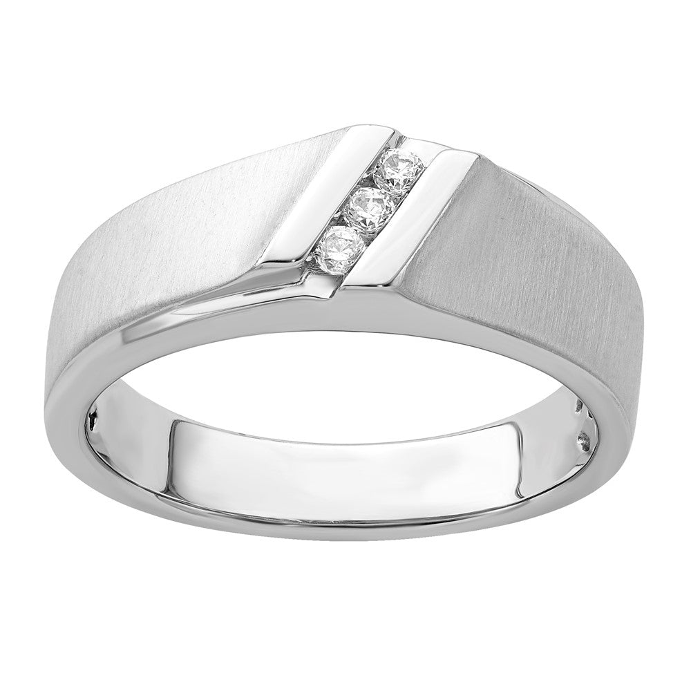10K White Gold Polished & Brushed Diamond Ring