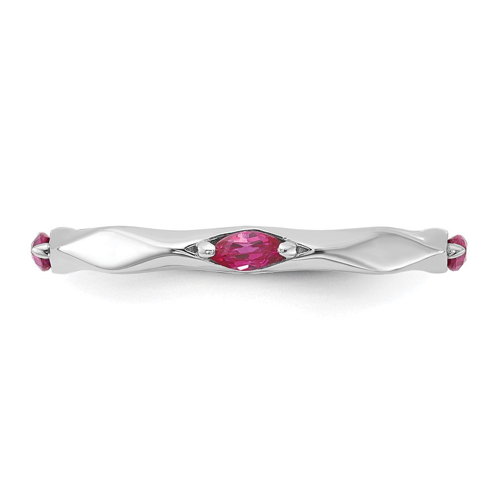 Sterling Silver Stackable Expressions Rhodium-plated Created Ruby Ring Size -7