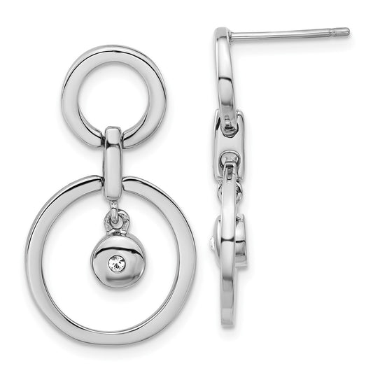 Stainless Steel Polished CZ Circles Post Dangle Earrings