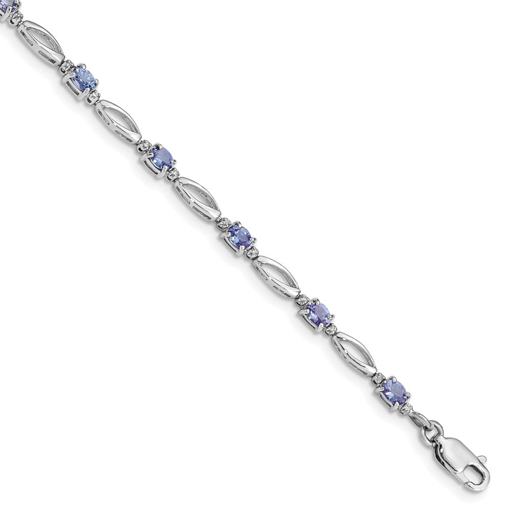 Sterling Silver Rhodium Plated Diamond and Tanzanite Bracelet 7.75 inches