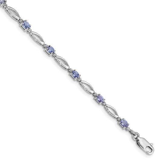 Sterling Silver Rhodium Plated Diamond and Tanzanite Bracelet 7.75 inches