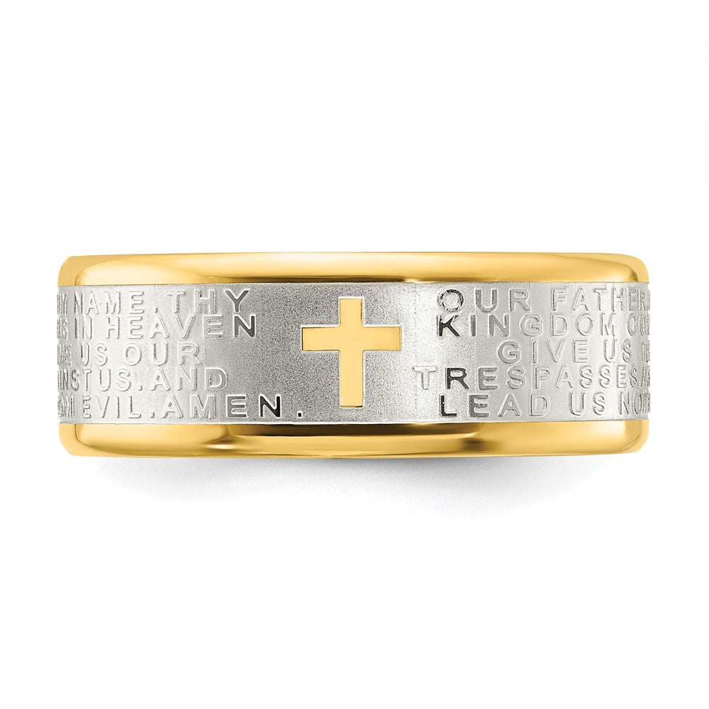 Stainless Steel Brushed & Polished Yellow IP Lord's Prayer 8mm Band Size - 8
