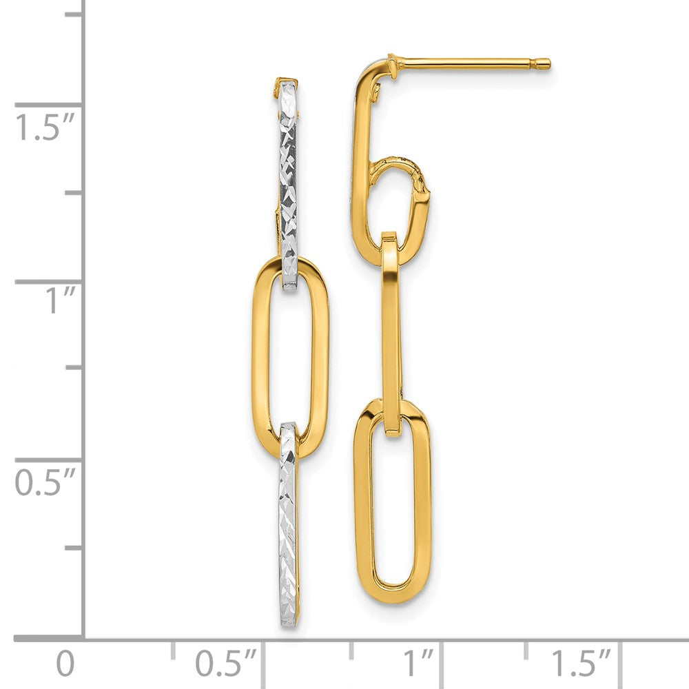 14K with White Rhodium Pol and Diamond-cut Link Dangle Earrings