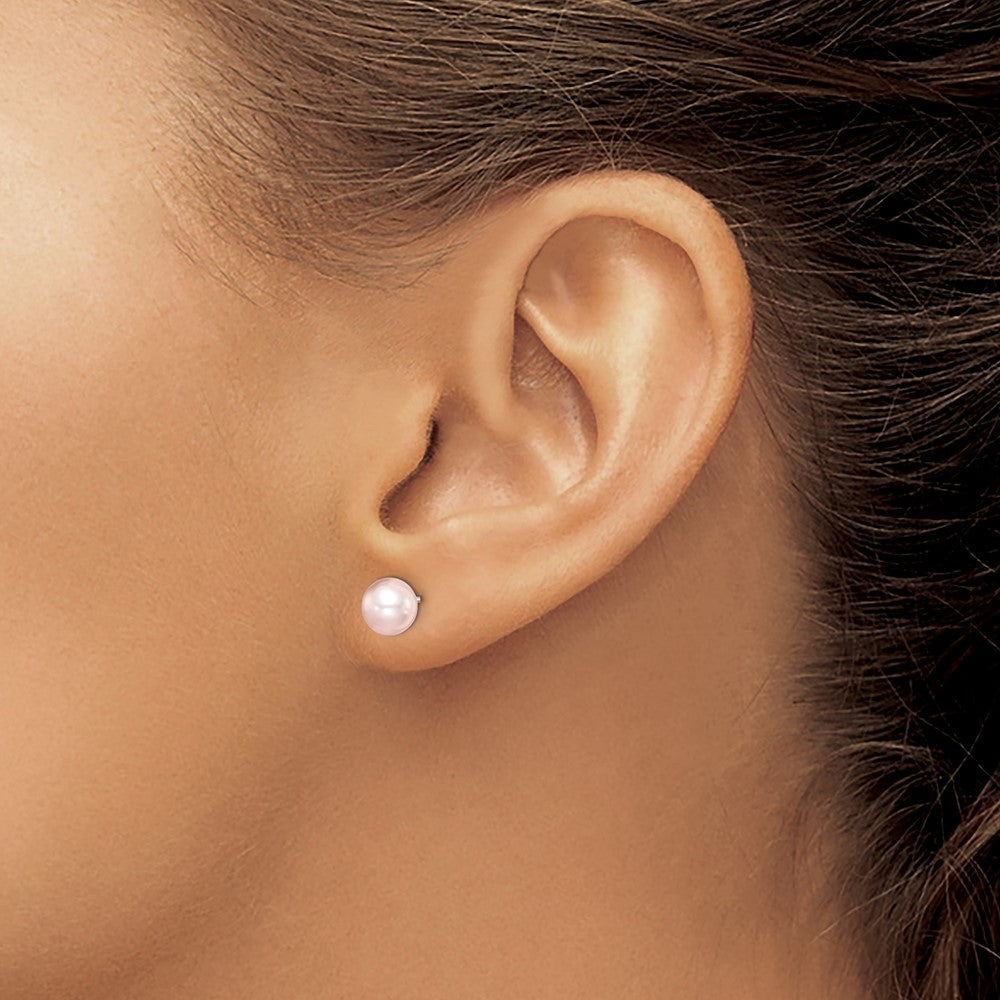 Sterling Silver Madi K Rhodium-plated 6-7mm Pink Round Freshwater Cultured Pearl Post Earrings