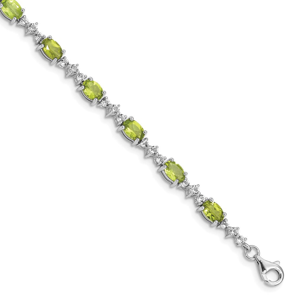 Sterling Silver Rhodium-plated Peridot White Topaz Bracelet 7 inches