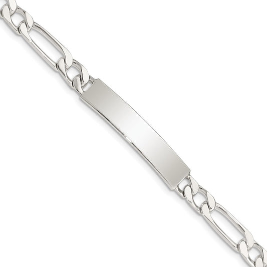 Sterling Silver 8inch Polished Engraveable Figaro Link ID Bracelet 8 inches