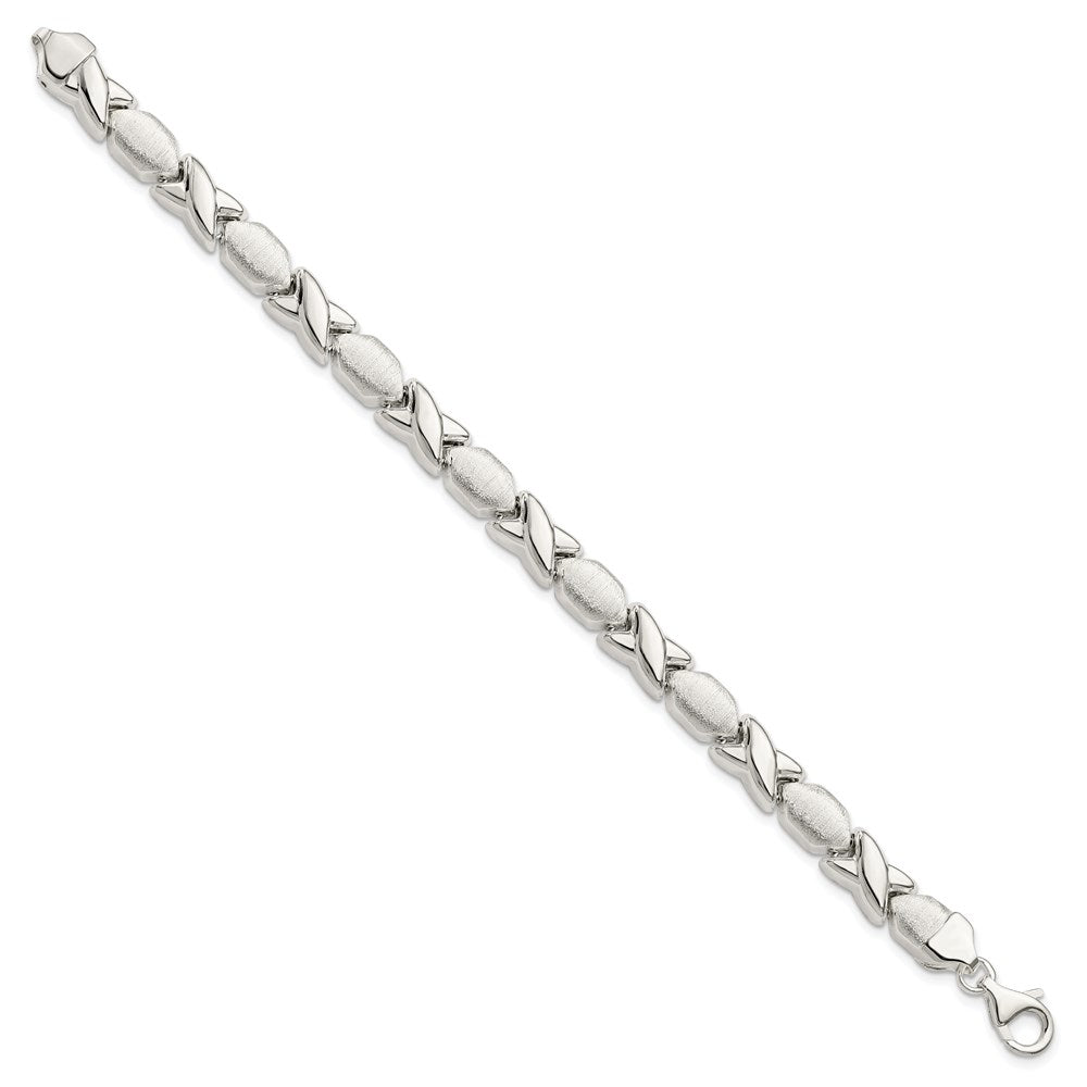 Sterling Silver Polished and Satin X and O Bracelet 7 inches