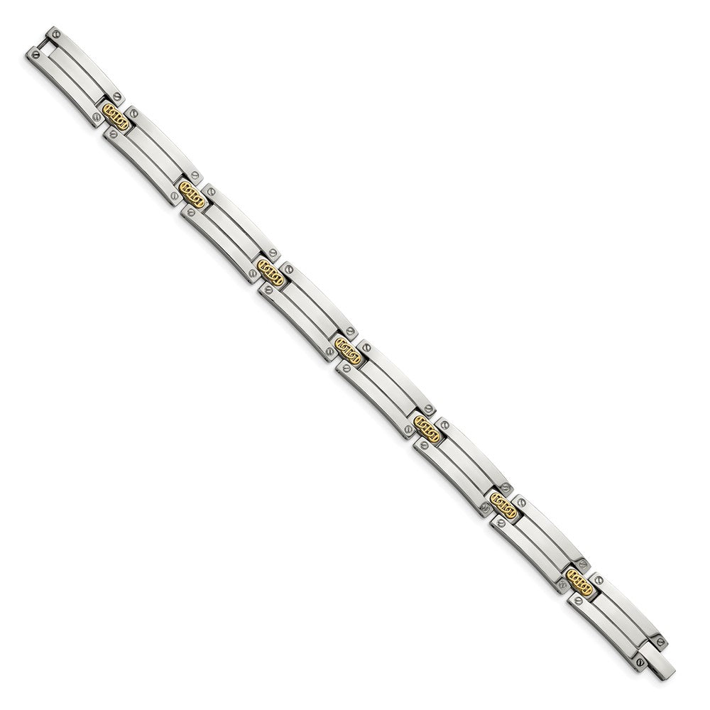 Stainless Steel with14k Accent 8.5in Polished Link Bracelet 8.5 inches