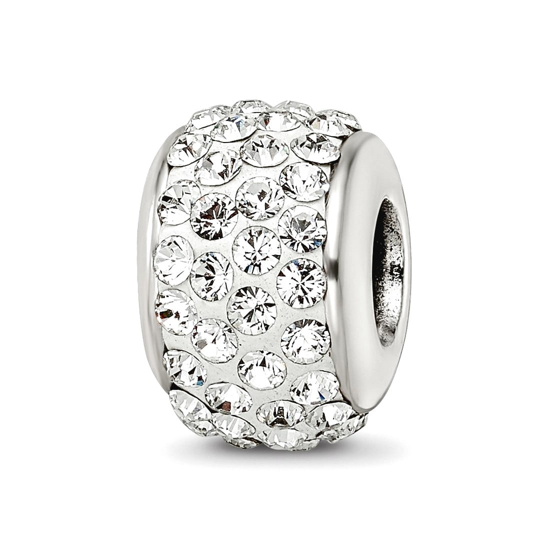 925 Sterling Silver Polished Reflections White Full Crystal Bead Charm 12.73x8.18mm Wide Pendant Necklace for Women
