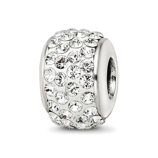925 Sterling Silver Polished Reflections White Full Crystal Bead Charm 12.73x8.18mm Wide Pendant Necklace for Women