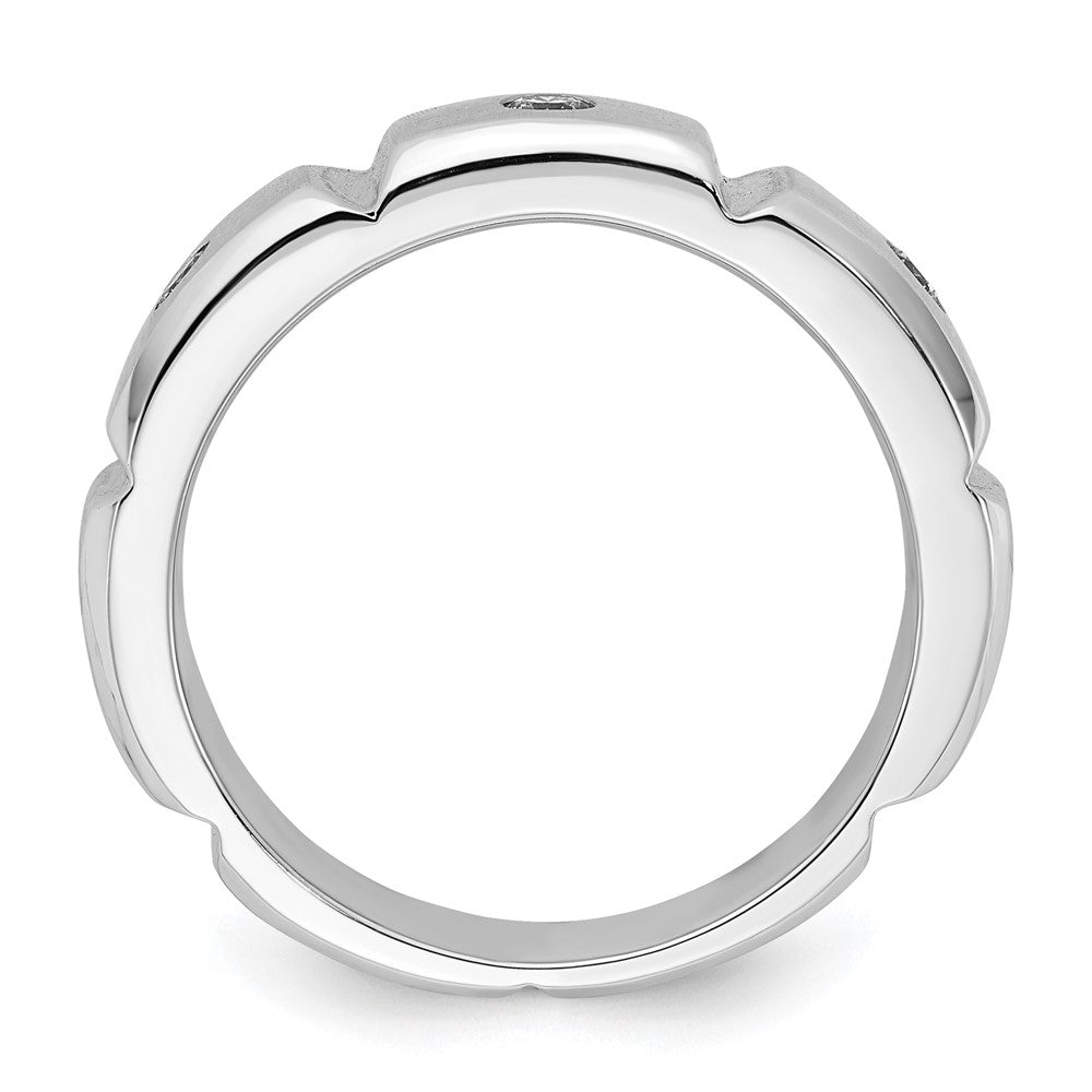 10K White Gold Polished & Brushed Ridged Diamond Band