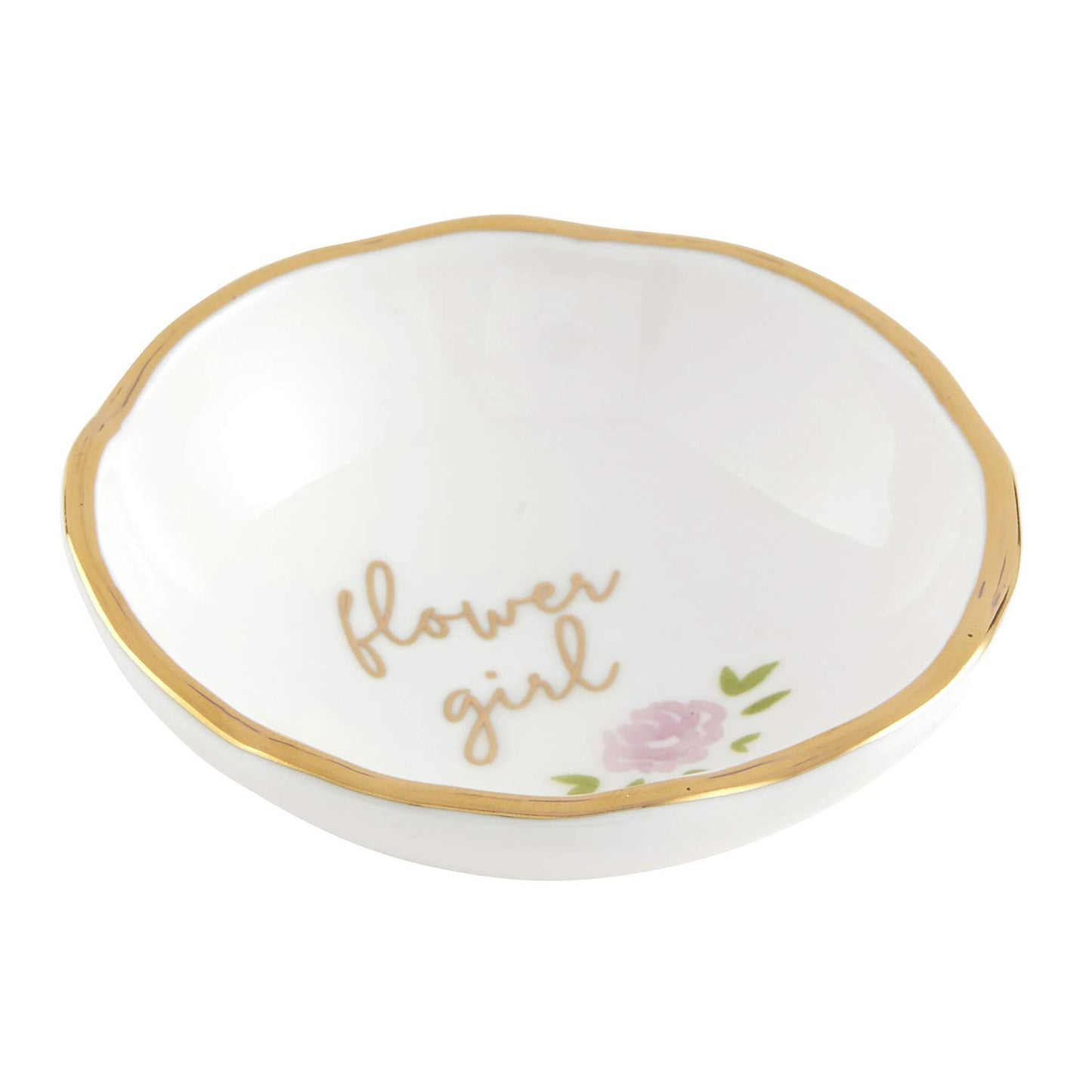 4" White and Gold Jewelry Dish with Flower Girl Print