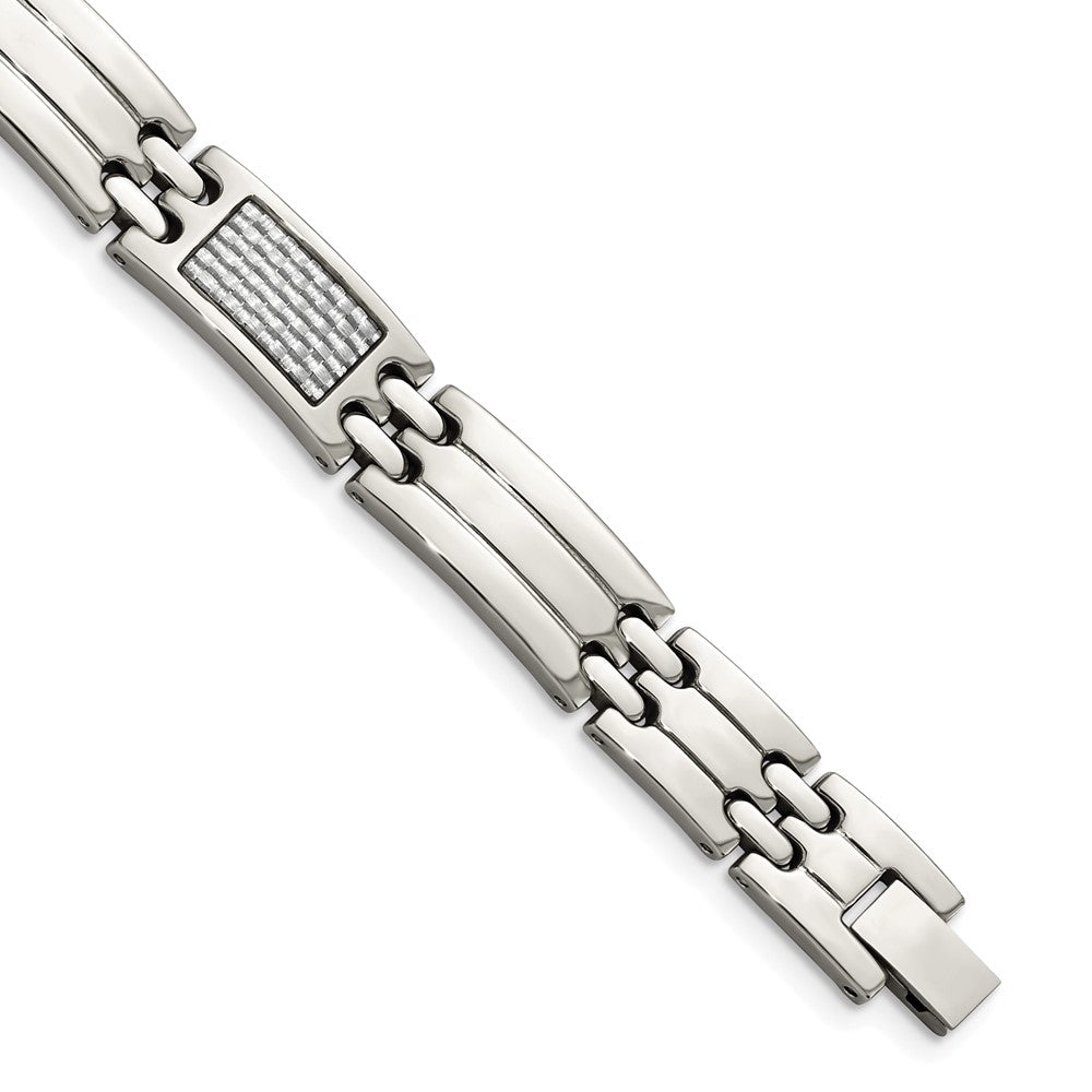 Stainless Steel Polished Grey Carbon Fiber Inlay 8.5in Bracelet 8.5 inches