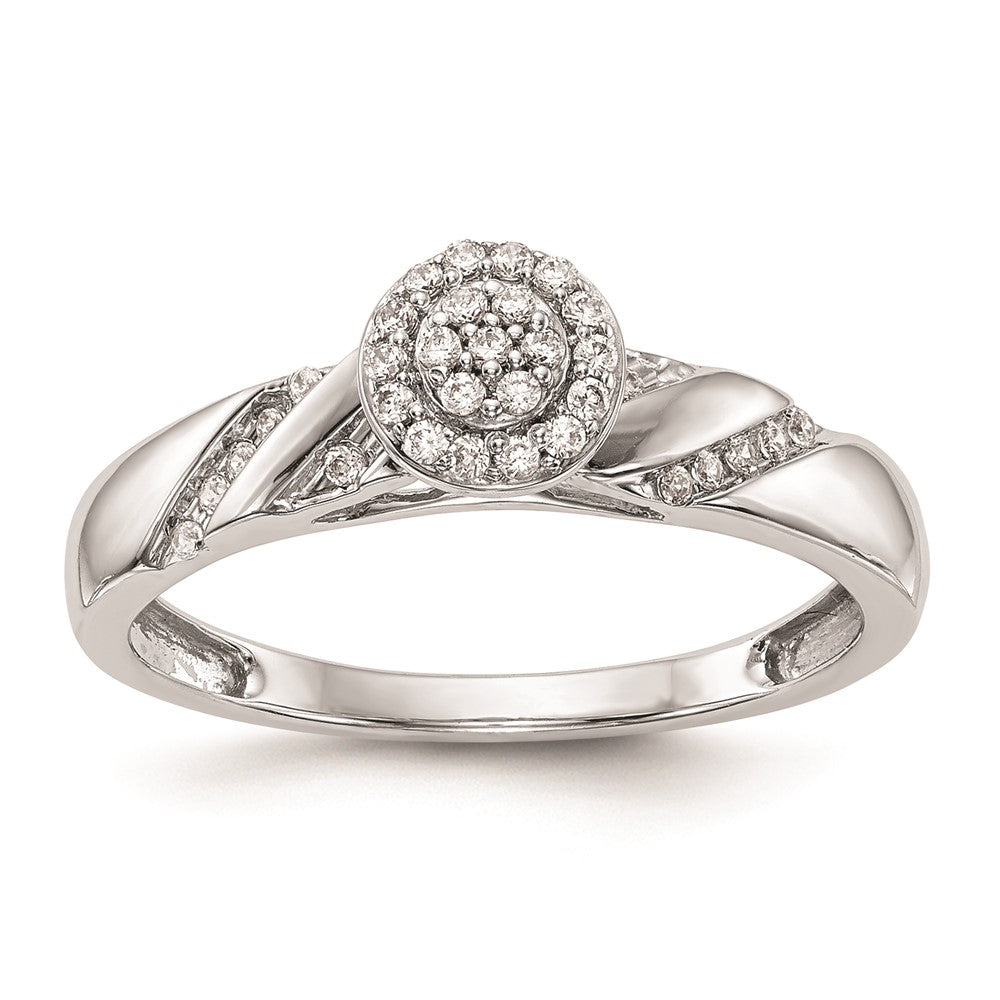 10K White Gold Halo Cluster 1/6 carat Diamond Trio Complete Engagement Ring
