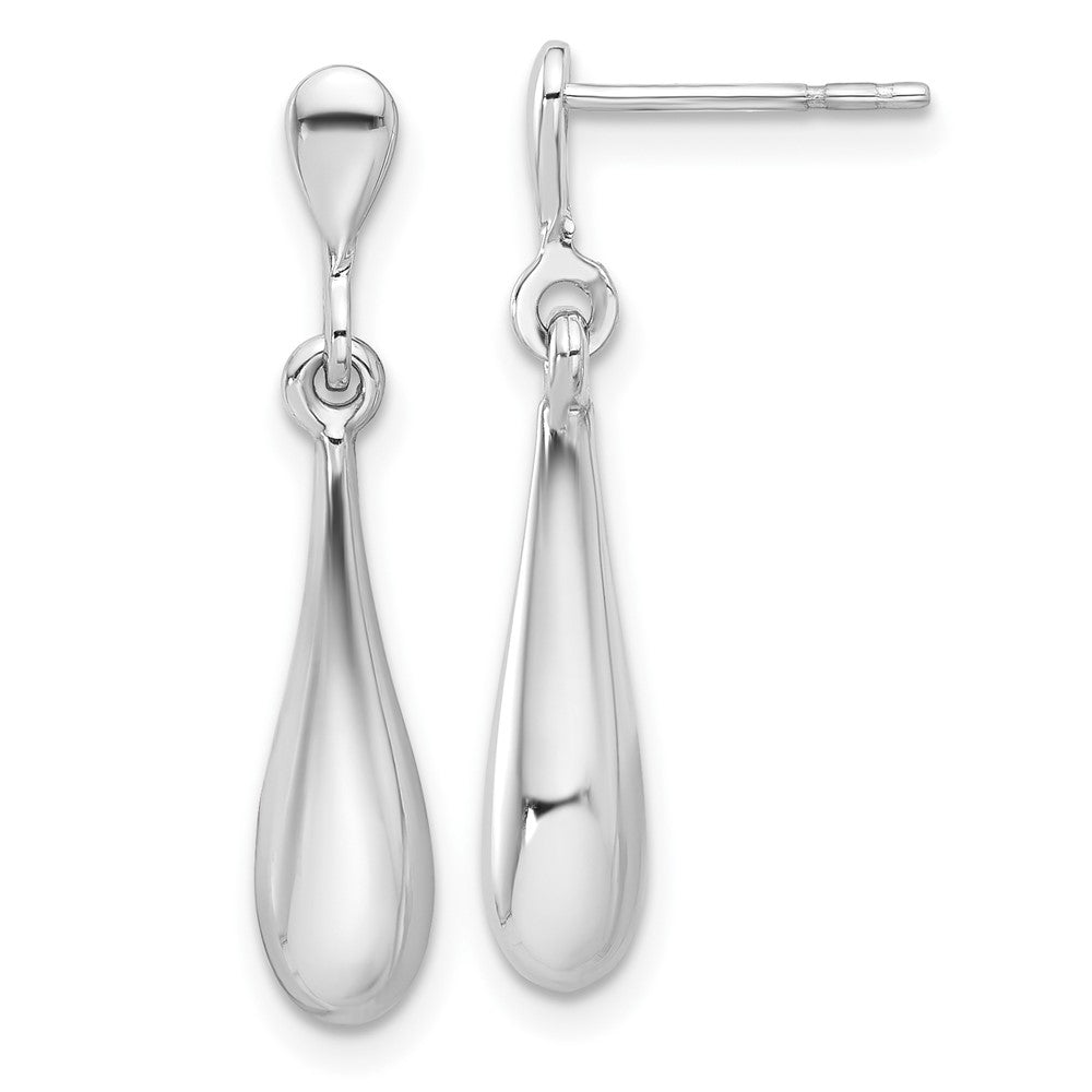14K White Gold Polished Teardrop Post Dangle Earrings