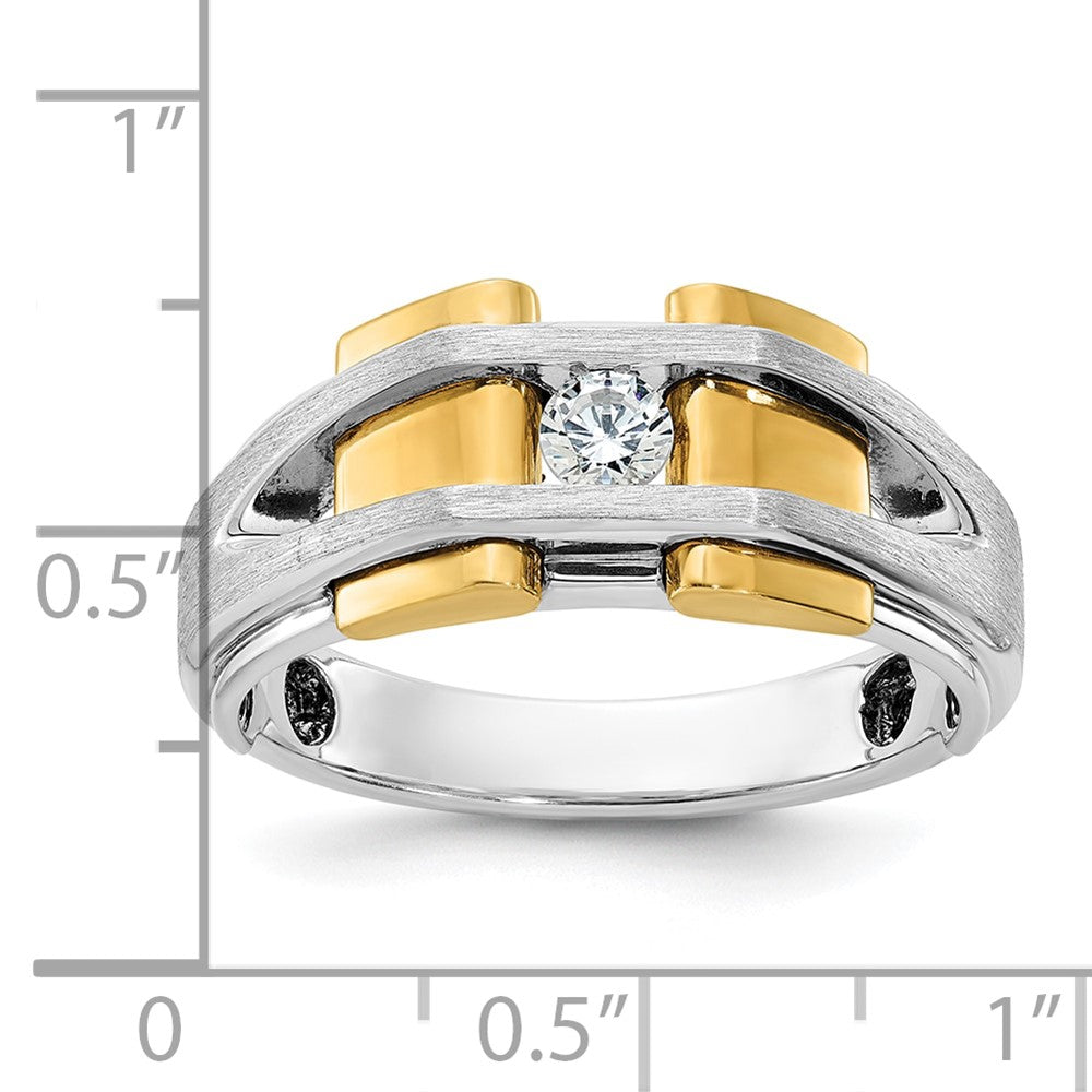 14k Two-tone IBGoodman Men's Polished and Satin 1/5 carat Diamond Complete Ring