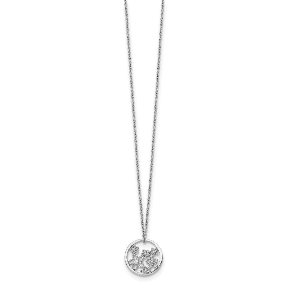 White Ice Sterling Silver Rhodium-plated 18 Inch Diamond Flower Necklace with 2 Inch Extender 18 Inches
