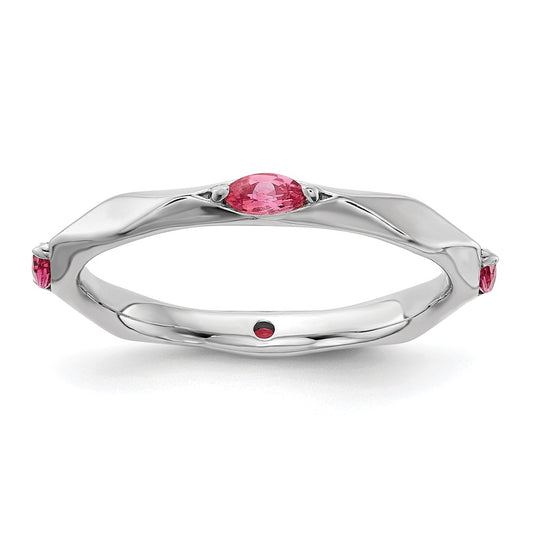 Sterling Silver Stackable Expressions Rhodium-plated Pink Tourmaline Ring Size -7