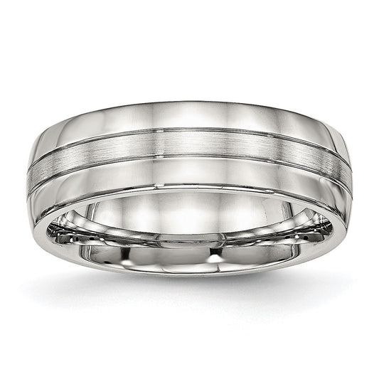 Stainless Steel Brushed and Polished 6.5mm Grooved Band Size - 12