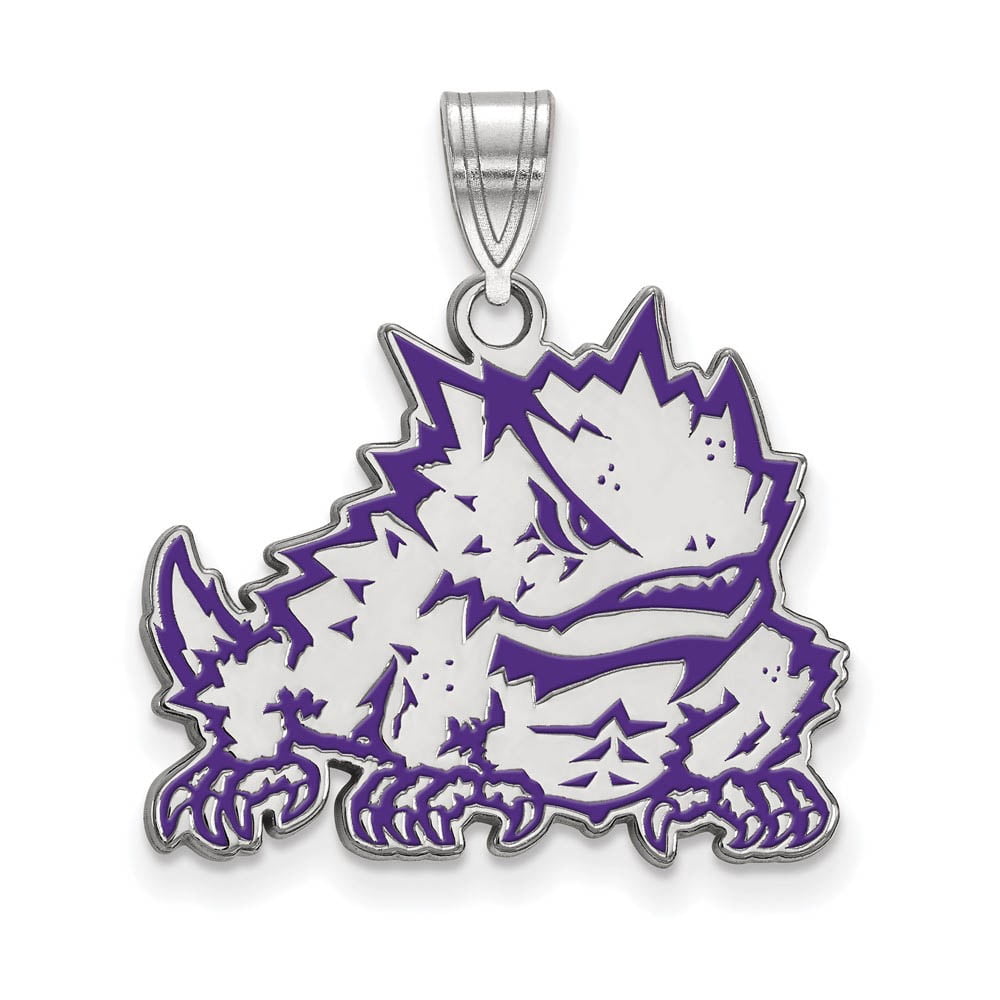 LogoArt Sterling Silver Texas Christian University Large Enamel Pendant Necklace