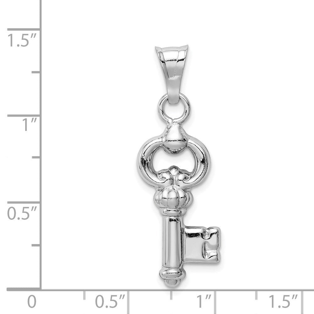 Sterling Silver Rhodium-plated Polished Key Pendant