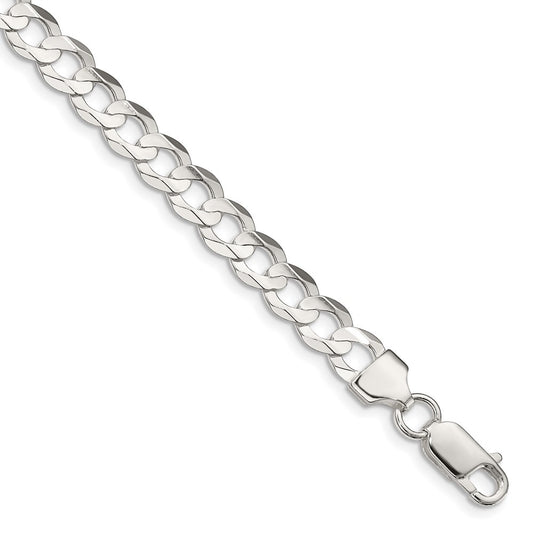 Sterling Silver 6.75mm Concave Beveled Curb Chain 7 inches