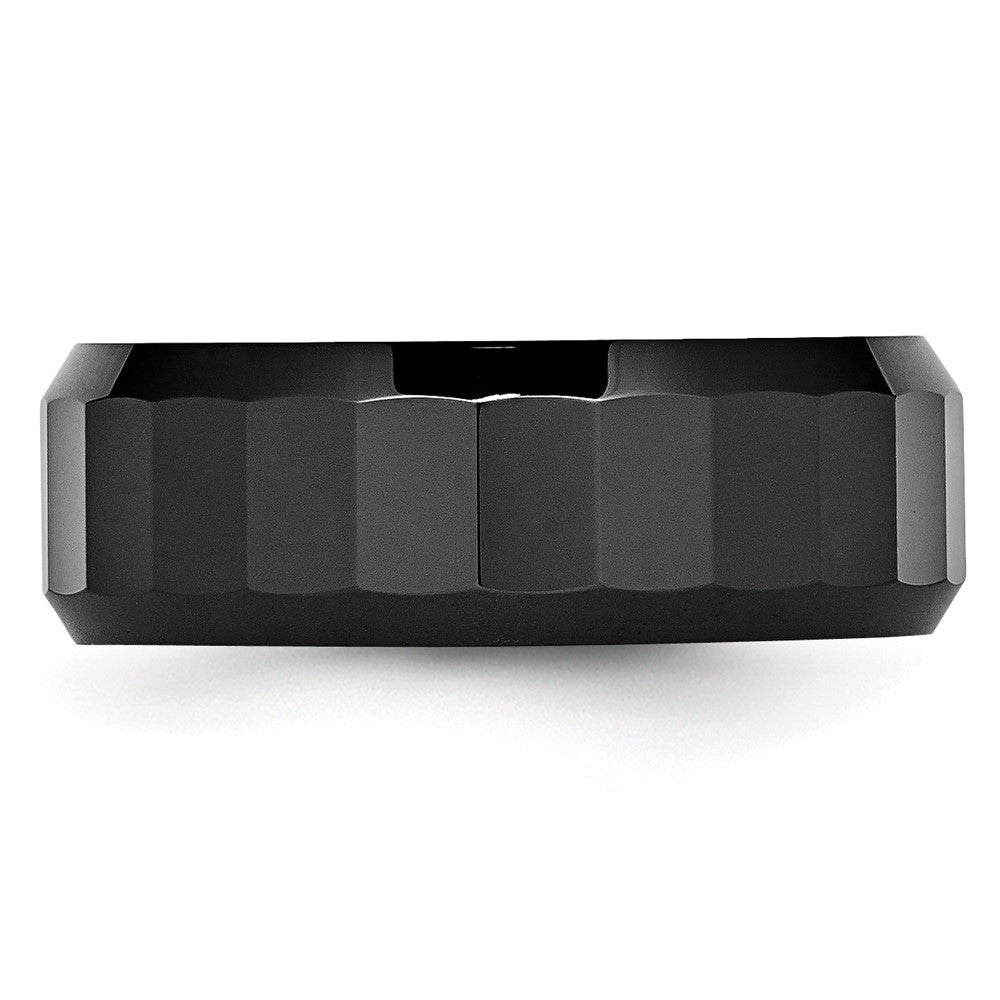 Ceramic Black Faceted Beveled Edge 8mm Polished Band Size - 6.5