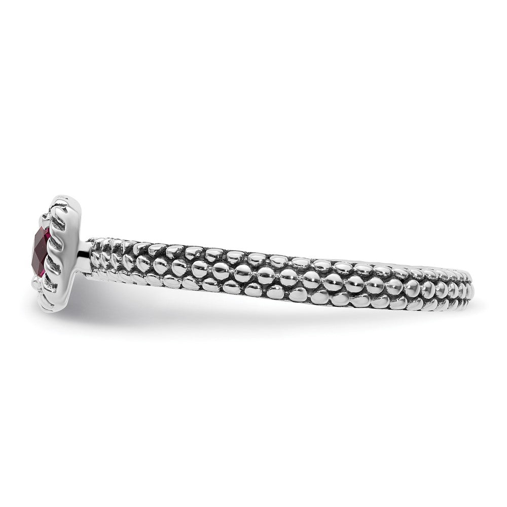 Sterling Silver Stackable Expressions Checker-cut Cr Ruby Antiqued Ring Size -8