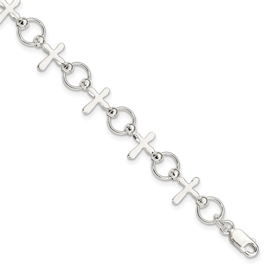Sterling Silver Cross Bracelet 7.5 inches