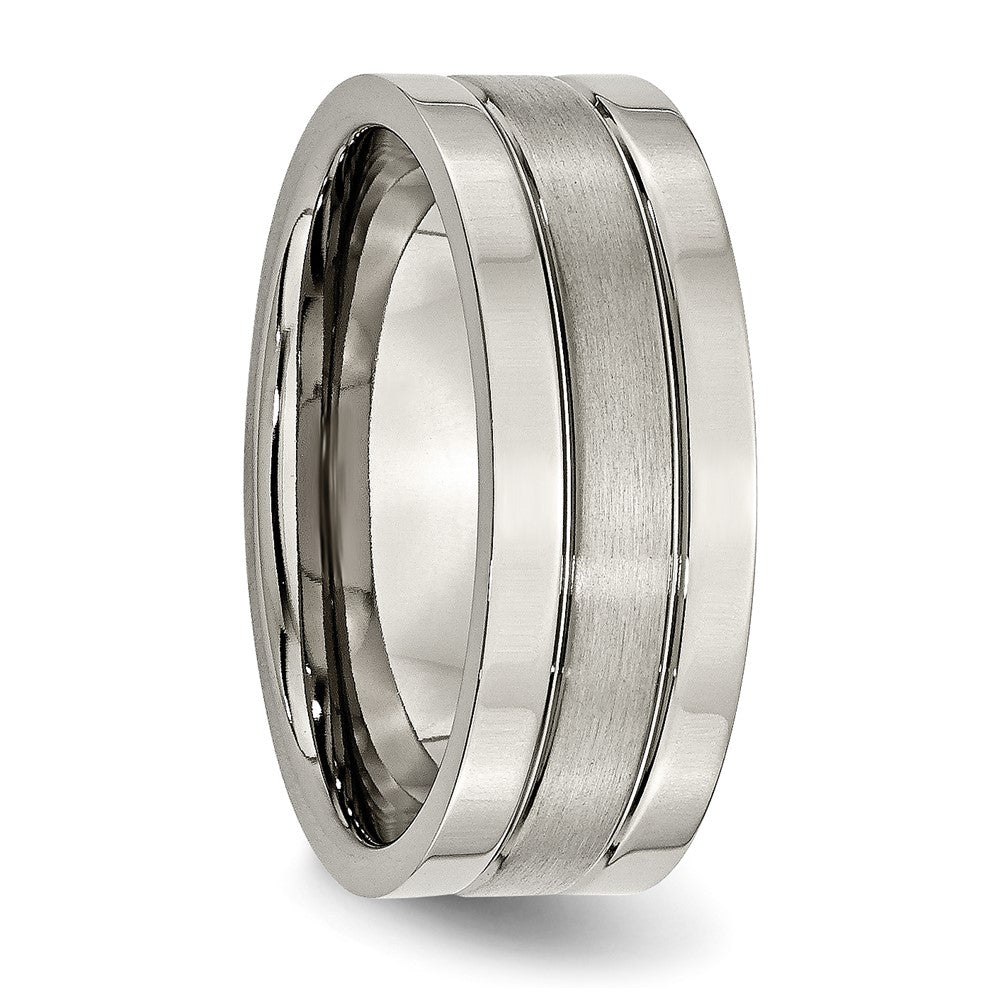 Titanium Brushed Center 8mm Grooved Band Size - 14.5