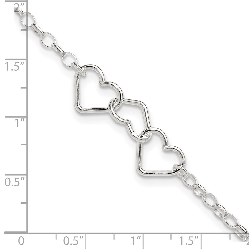 Sterling Silver 8 in Plus 1in Ext Interlocking Hearts Rolo Chain Anklet 9 inches