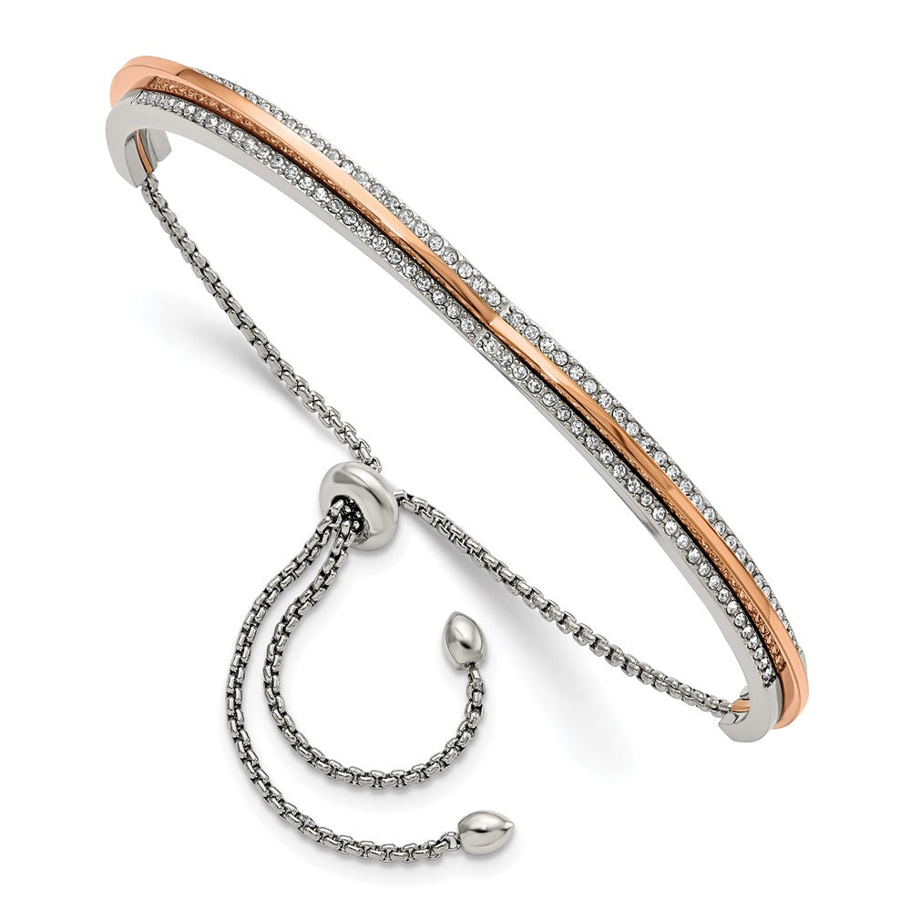 Stainless Steel Polished Rose IP with Swarovski Heart Adjustable Bracelet 9.5 inches