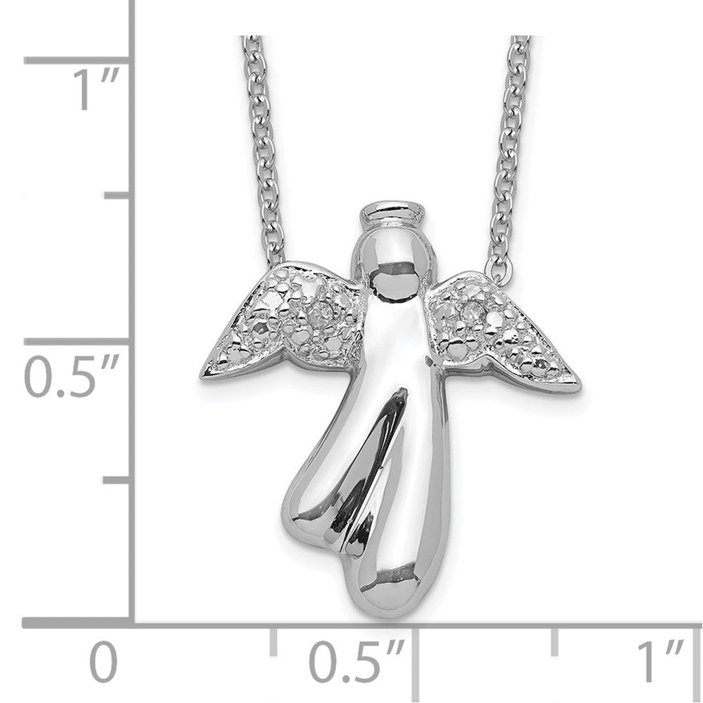 Sterling Silver Rhodium-plated Diamond Angel Necklace 18 Inches