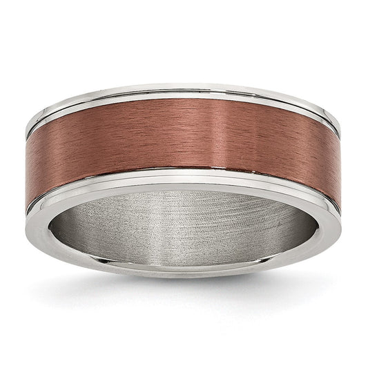 Stainless Steel Brushed and Polished Brown IP-plated 8mm Band Size - 10.5