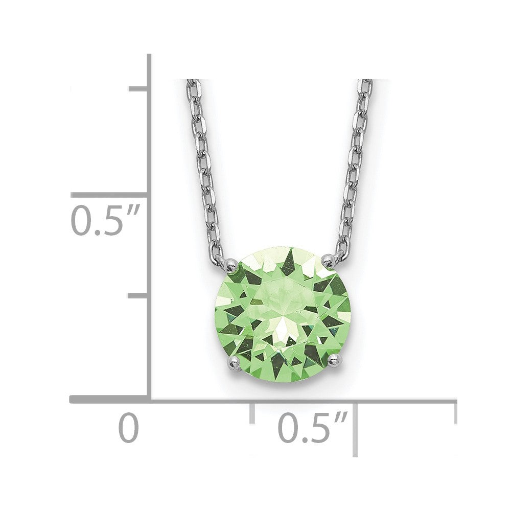 Sterling Silver Rhodium Plated Green Swarovski Crystal 16.5 inch Necklace with 2 inch extension