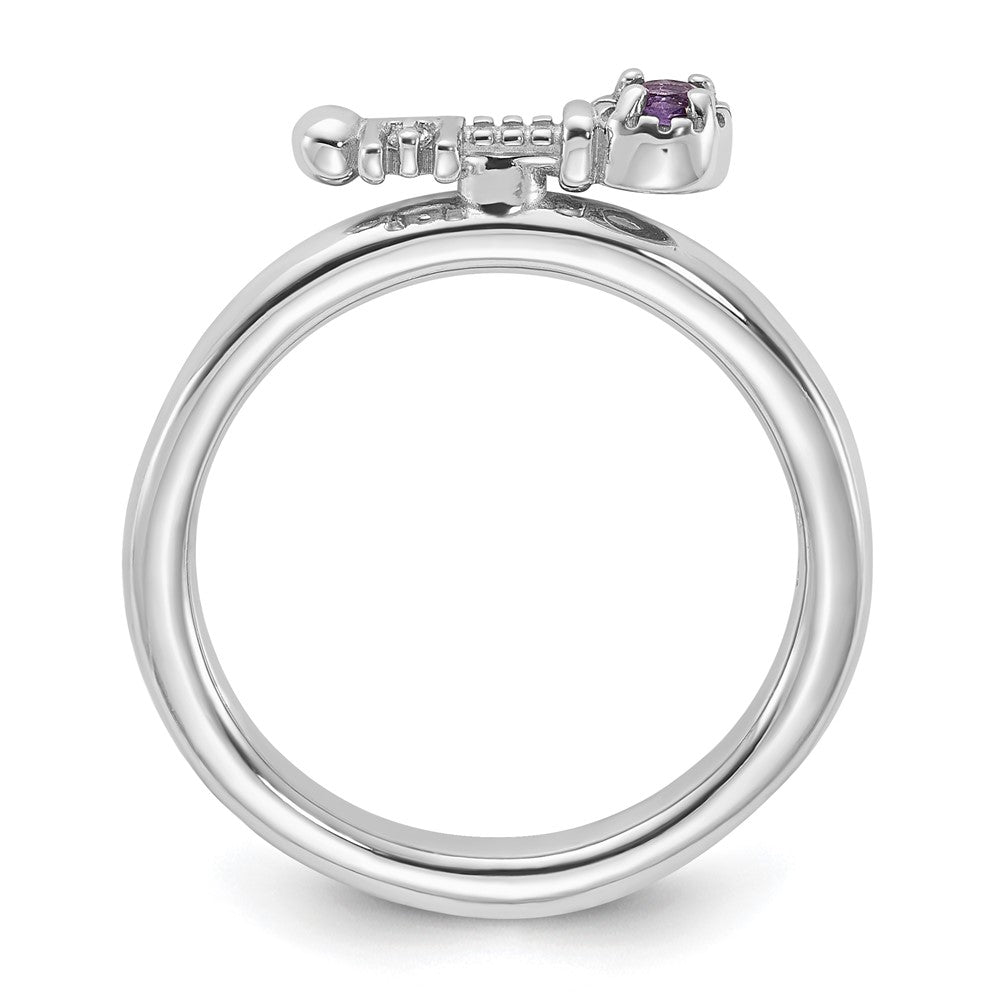 Sterling Silver Stackable Expressions Rhodium-plated Amethyst and White Topaz Key Ring Size -6