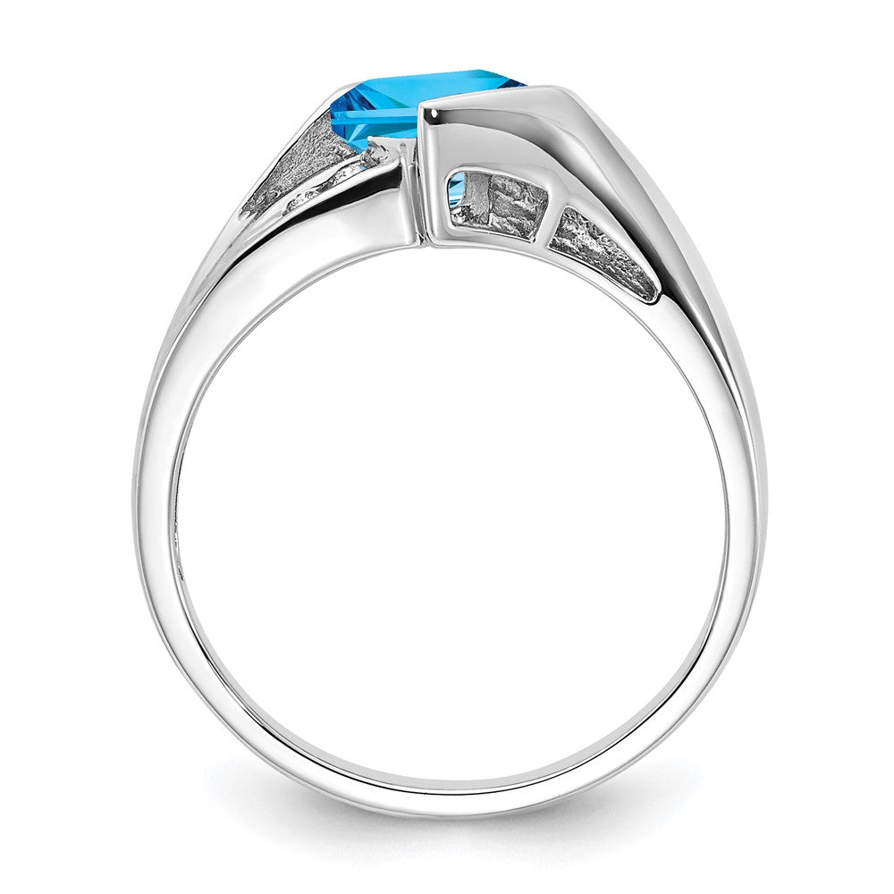 Sterling Silver 5X5 ANC Blue Topaz & Diamond Ring
