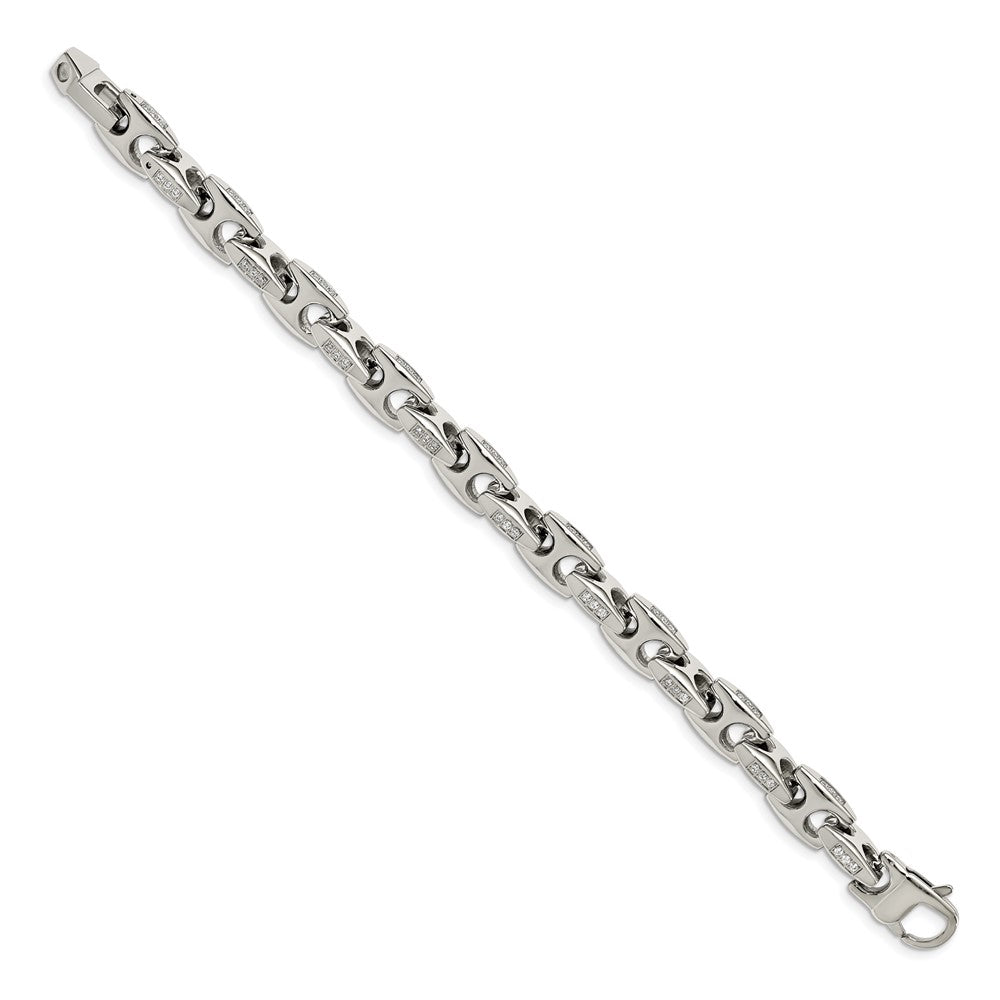 Stainless Steel Polished with CZ 9in Bracelet 9 inches