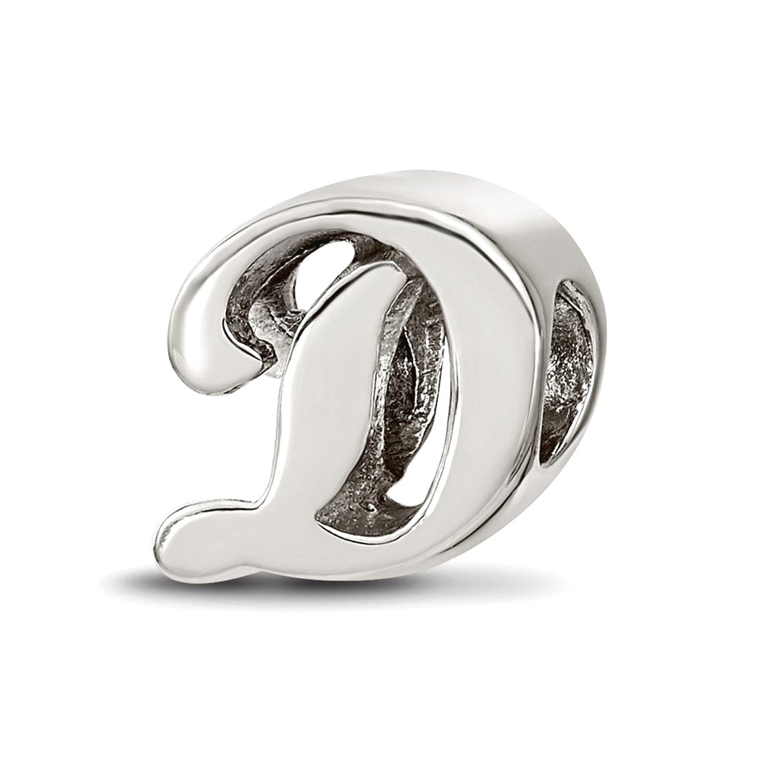 925 Sterling Silver Polished Reflections Letter Name Personalized Monogram Initial D Script Bead Charm 10.91x10.91mm Wid