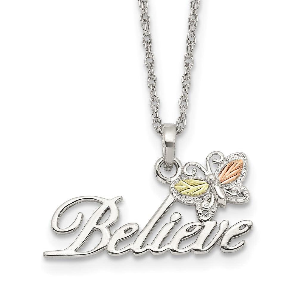 Landstrom's Mt. Rushmore Black Hills Sterling Silver 12K Gold Accents Believe Butterfly 18 inch Spring Ring Clasp Necklace 18 Inches