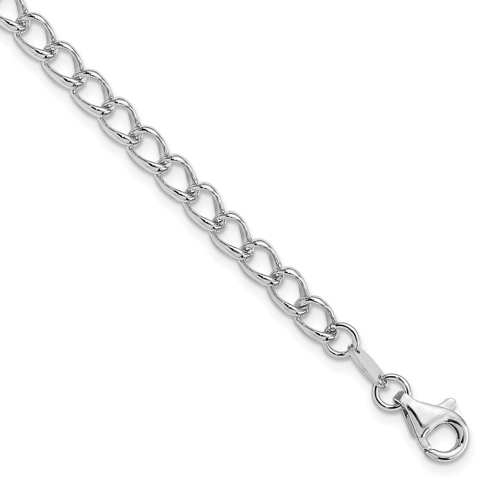 Amore La Vita Sterling Silver Rhodium-plated Polished 4.5mm 7 inch Half Round Wire Curb Chain with Fancy Lobster Clasp Charm Bracelet 7 inches