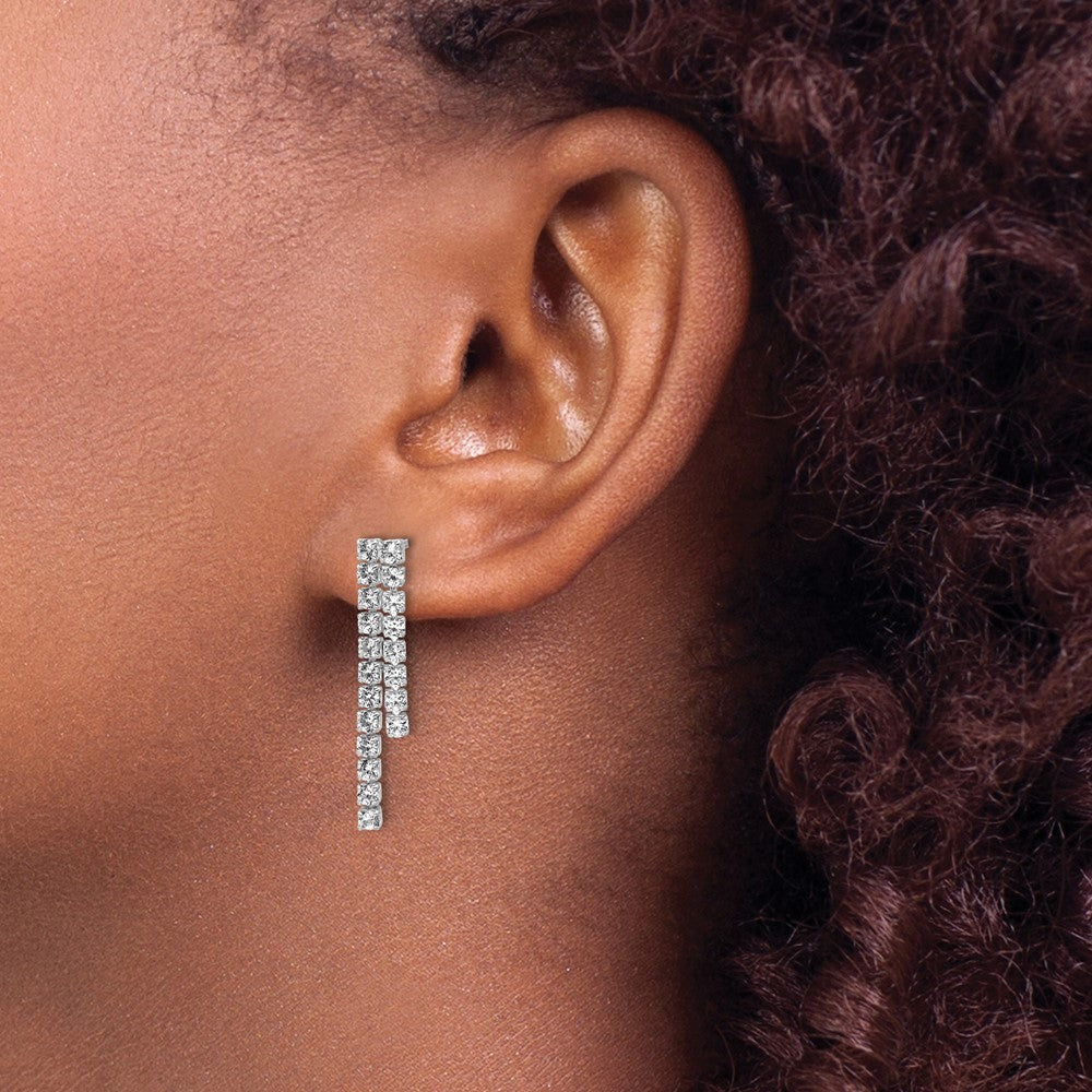 Cheryl M Sterling Silver Rhodium-plated Polished 2-Row CZ Post Dangle Earrings