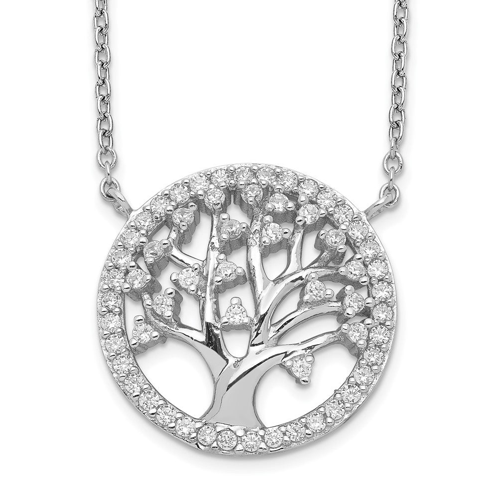 Cheryl M Sterling Silver Rhodium-plated Brilliant-cut CZ Tree Of Life 18 Inch Necklace 18 Inches