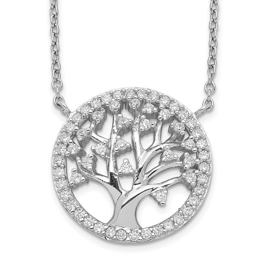 Cheryl M Sterling Silver Rhodium-plated Brilliant-cut CZ Tree Of Life 18 Inch Necklace 18 Inches