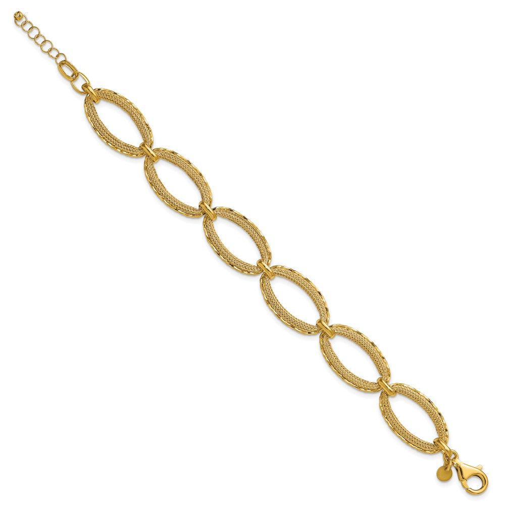 14K Polished/Texture/Dia-cut Ovals w/1in Ext. Bracelet 7  inches