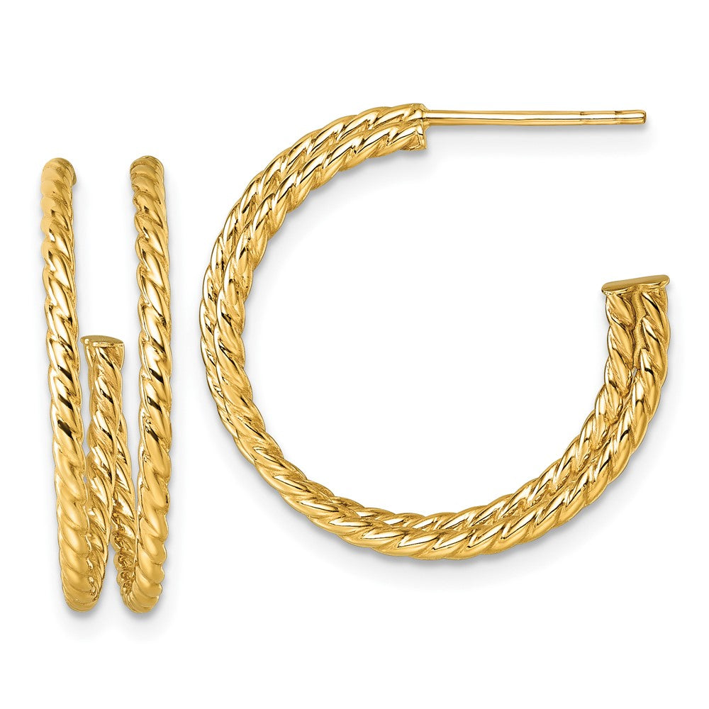 10K Polished Double Strand Twisted C-Hoop Post Earrings