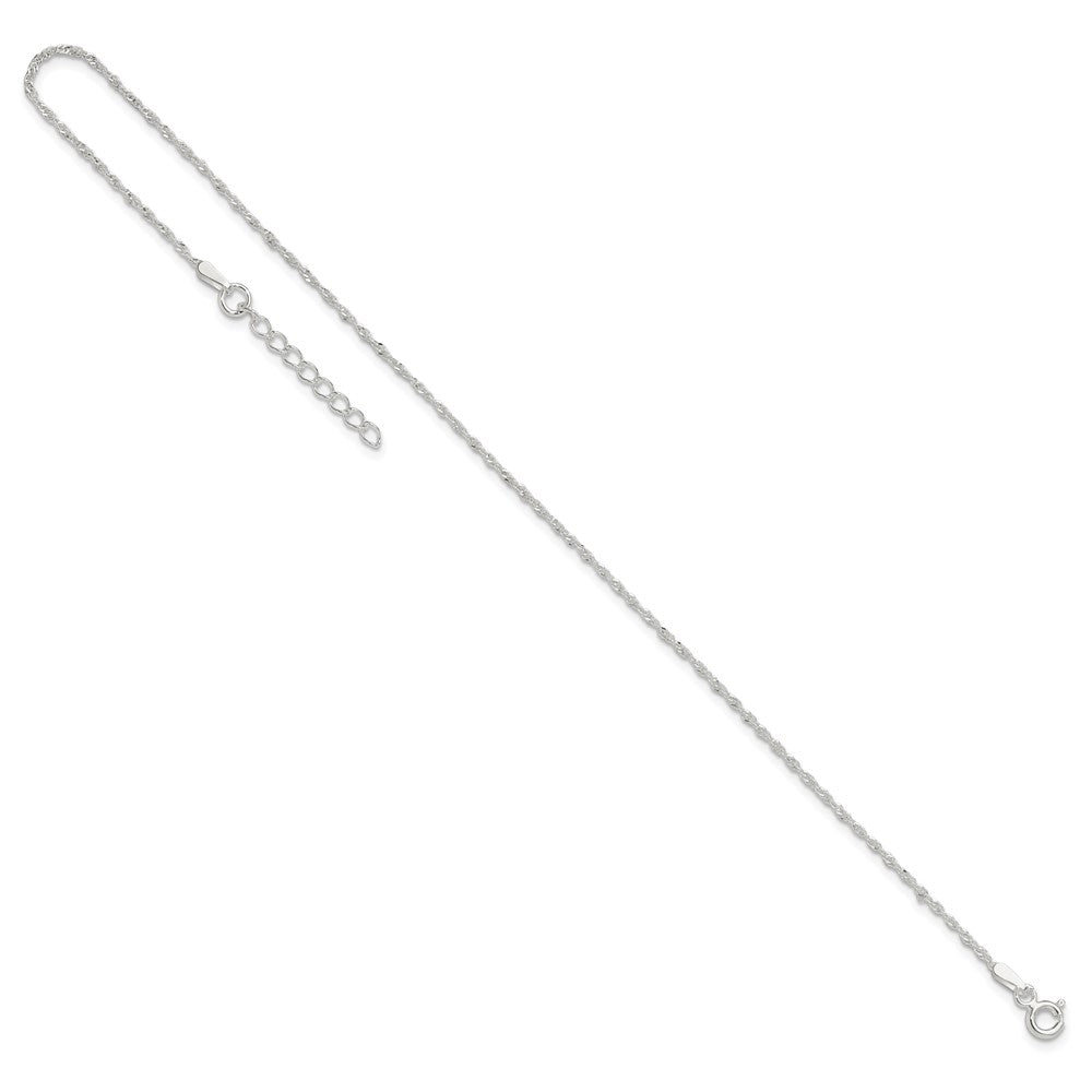 Sterling Silver 1.3mm Singapore 9in Plus 1in ext. Chain Anklet 9 inches