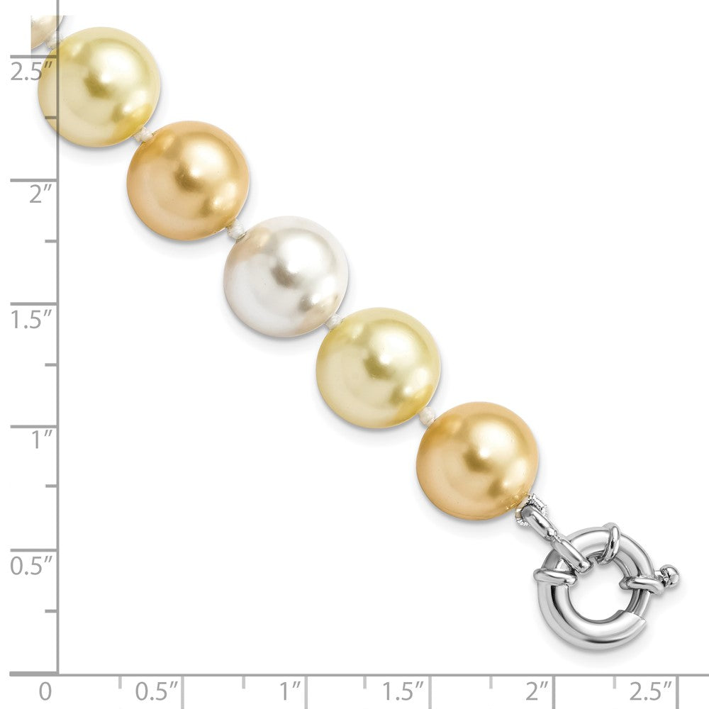 Majestik Sterling Silver Rhodium-plated 12-13mm Yellow and White Imitation Shell Pearl Hand-knotted Bracelet 7.5 inches