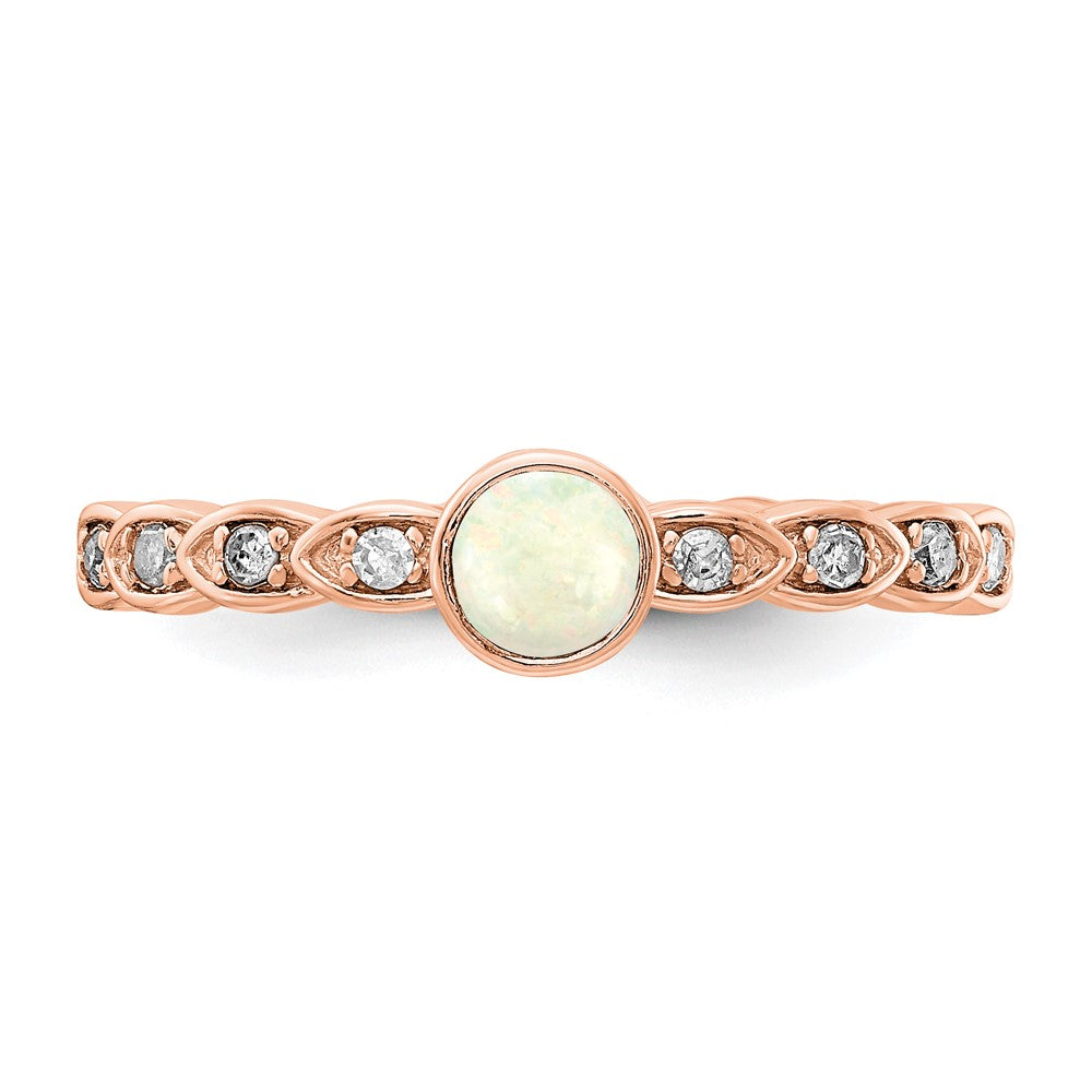 10k & Rhodium Rose Gold Opal & Diamond Ring