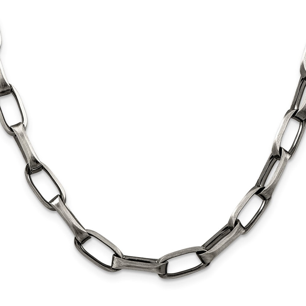 Sterling Silver Antiqued 8mm Elongated Open Link Chain 24 Inches